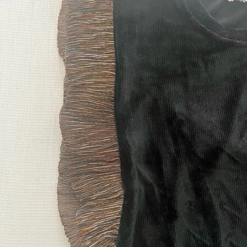 THML Black Velvet Top with Gold Ruffle Sleeves, NWOT - Picture 10 of 13